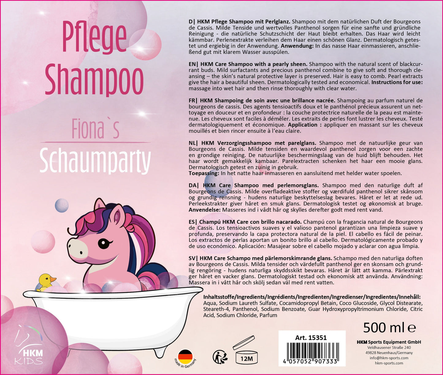 Champú para caballos -Fiona- 500 ml - HKM