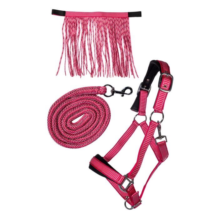 Cabezada set -Lilly- con mosquetón & mosquero HKM rosa - imagen de producto HKM