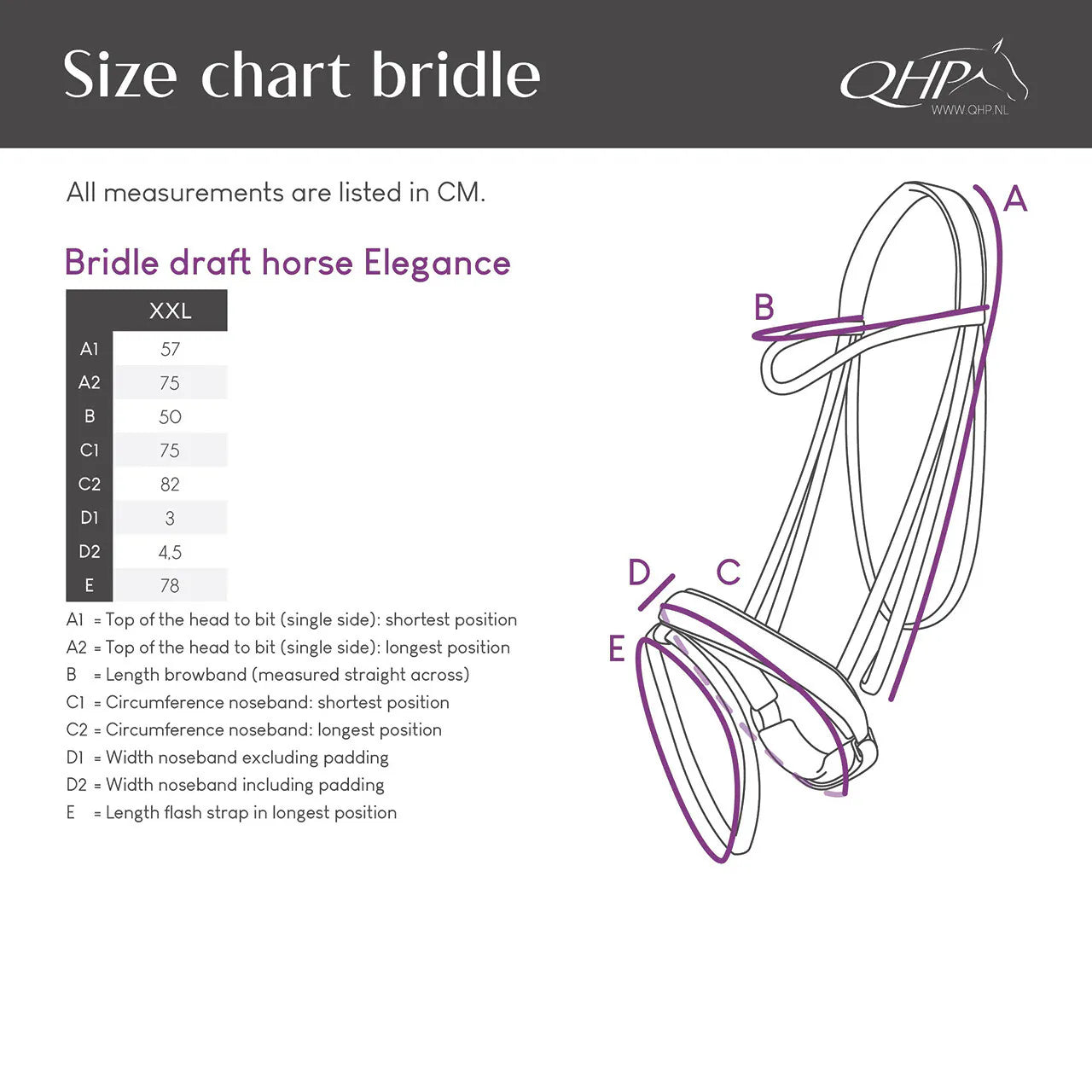 Cabezada inglesa Bridle draft horse Elegance incl. reins QHP para equitación - vista 6