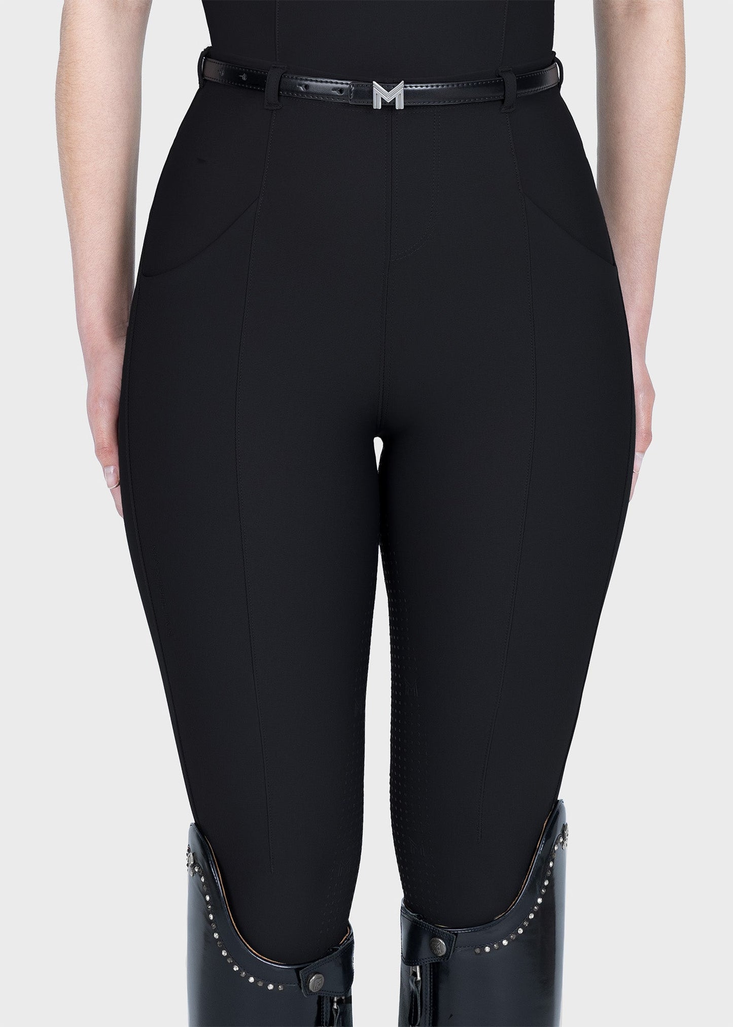 Mallas Maximilian Equestrian Halo leggings de equitación + Belt (Black) para equitación