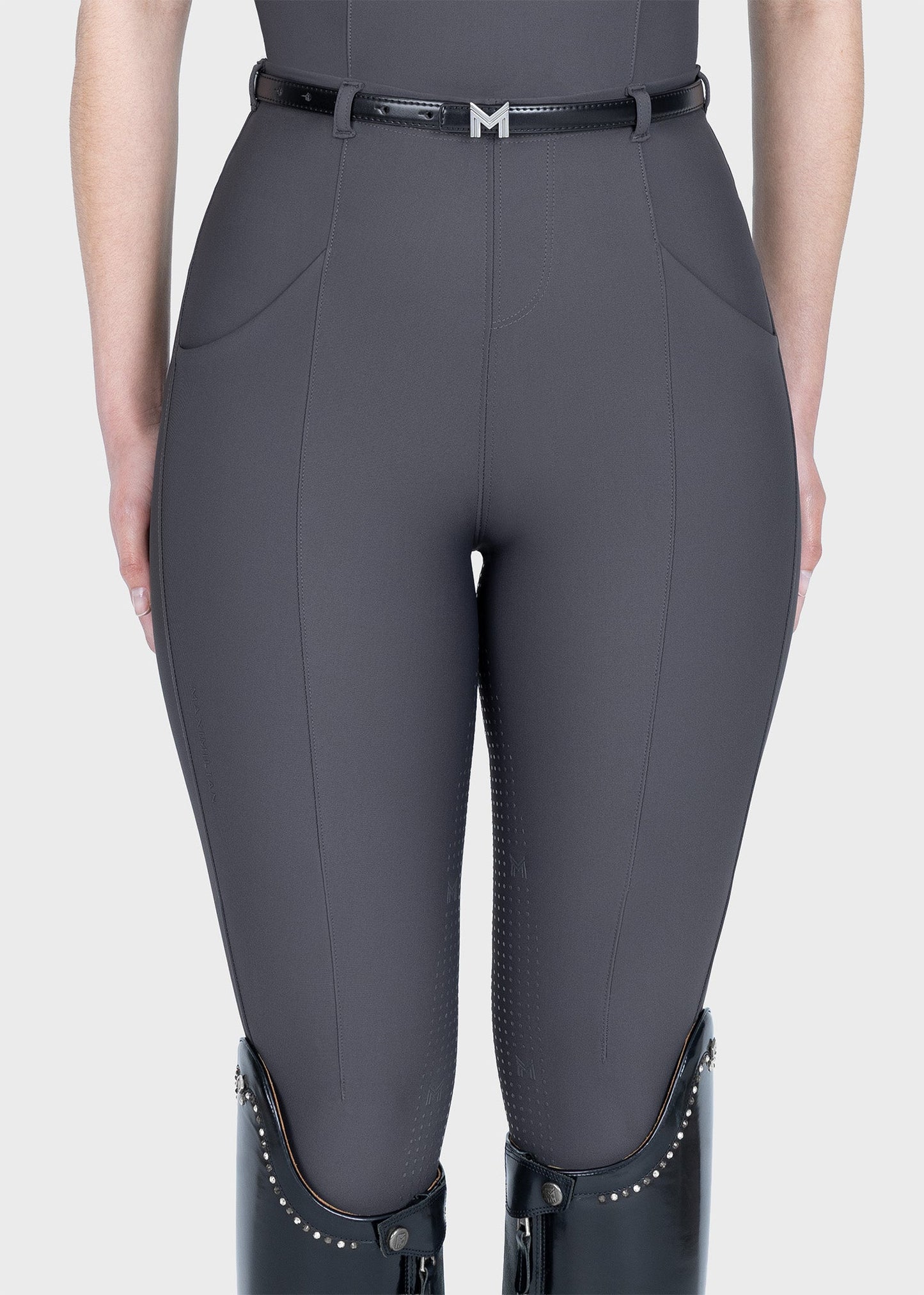 Mallas Maximilian Equestrian Halo leggings de equitación + Belt (Graphite) para equitación