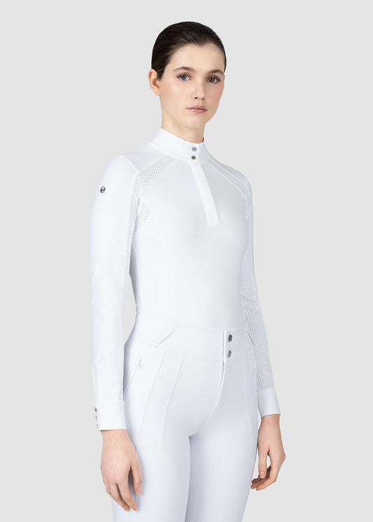 Camisetas Maximilian Equestrian Aveen manga larga Show Shirt (White) para equitación