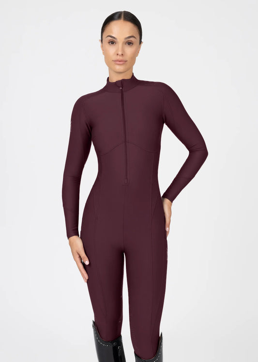 Pantalones Mono técnico Femme Riding Jumpsuit Maximilian Equestrian Burgundy para equitación