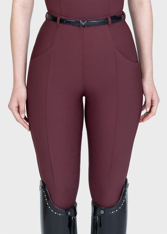 Mallas Maximilian Equestrian Halo leggings de equitación + Belt (Rosewood) para equitación