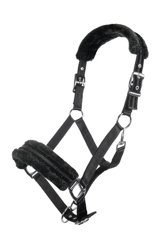 Cabezada nylon -Glitter- con borreguillo HKM para equitación