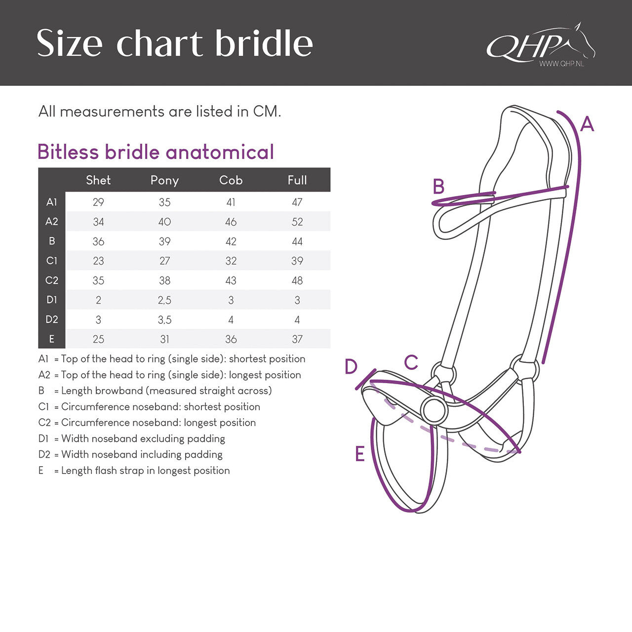Cabezada inglesa Bitless Cabezada inglesa Anatomical incl. reins QHP para equitación