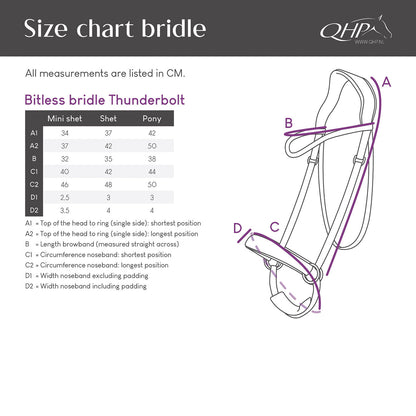 Cabezada inglesa Bitless Cabezada inglesa Thunderbolt incl. reins QHP para equitación - vista 7