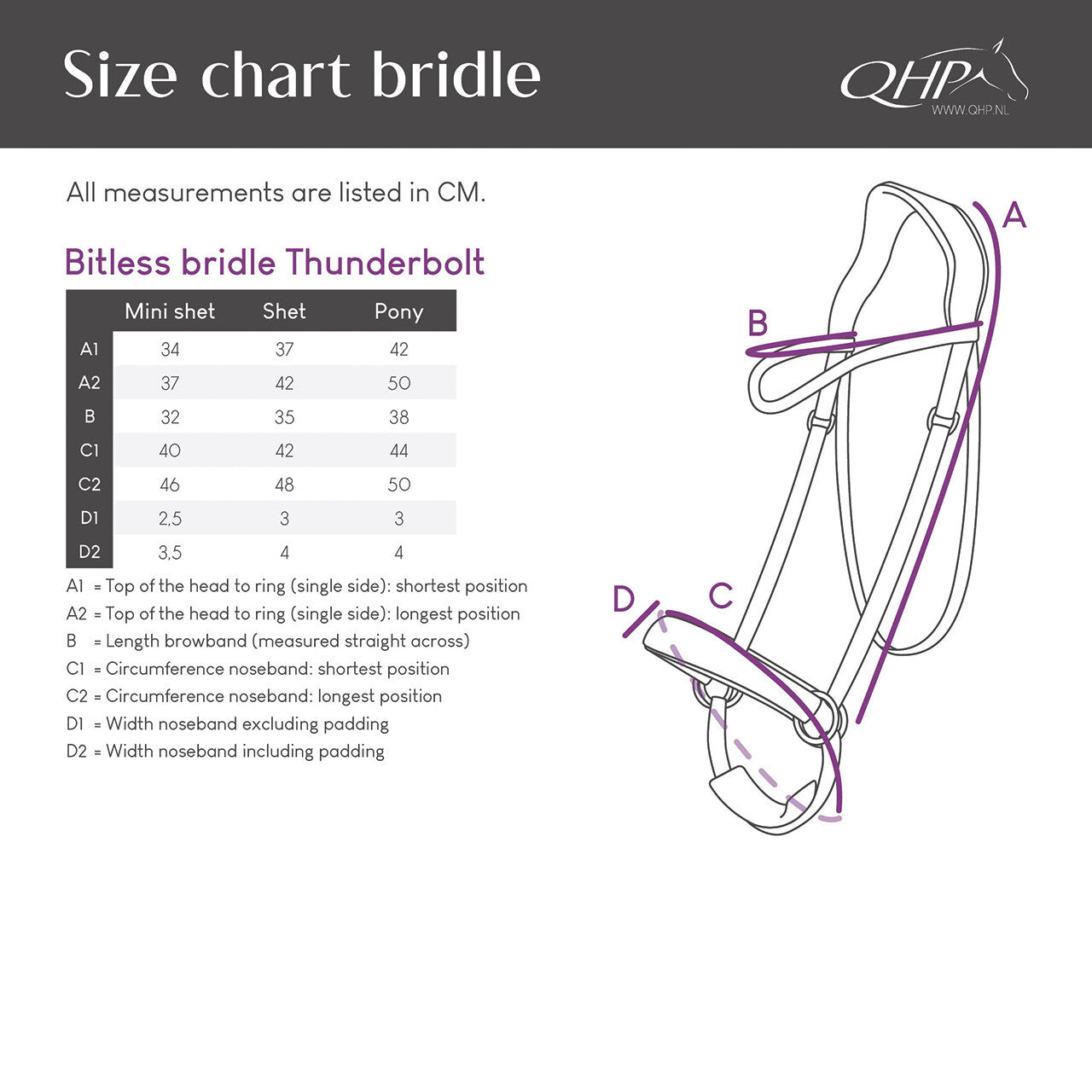 Cabezada inglesa Bitless bridle Thunderbolt incl. reins QHP para equitación - vista 7