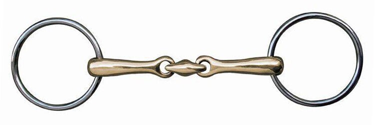 Embocaduras Filete doble articulación 18 mm, argentan, anillas HKM para equitación