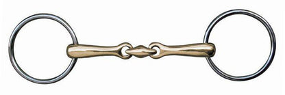 Embocaduras Filete doble articulación 18 mm, argentan, anillas HKM para equitación