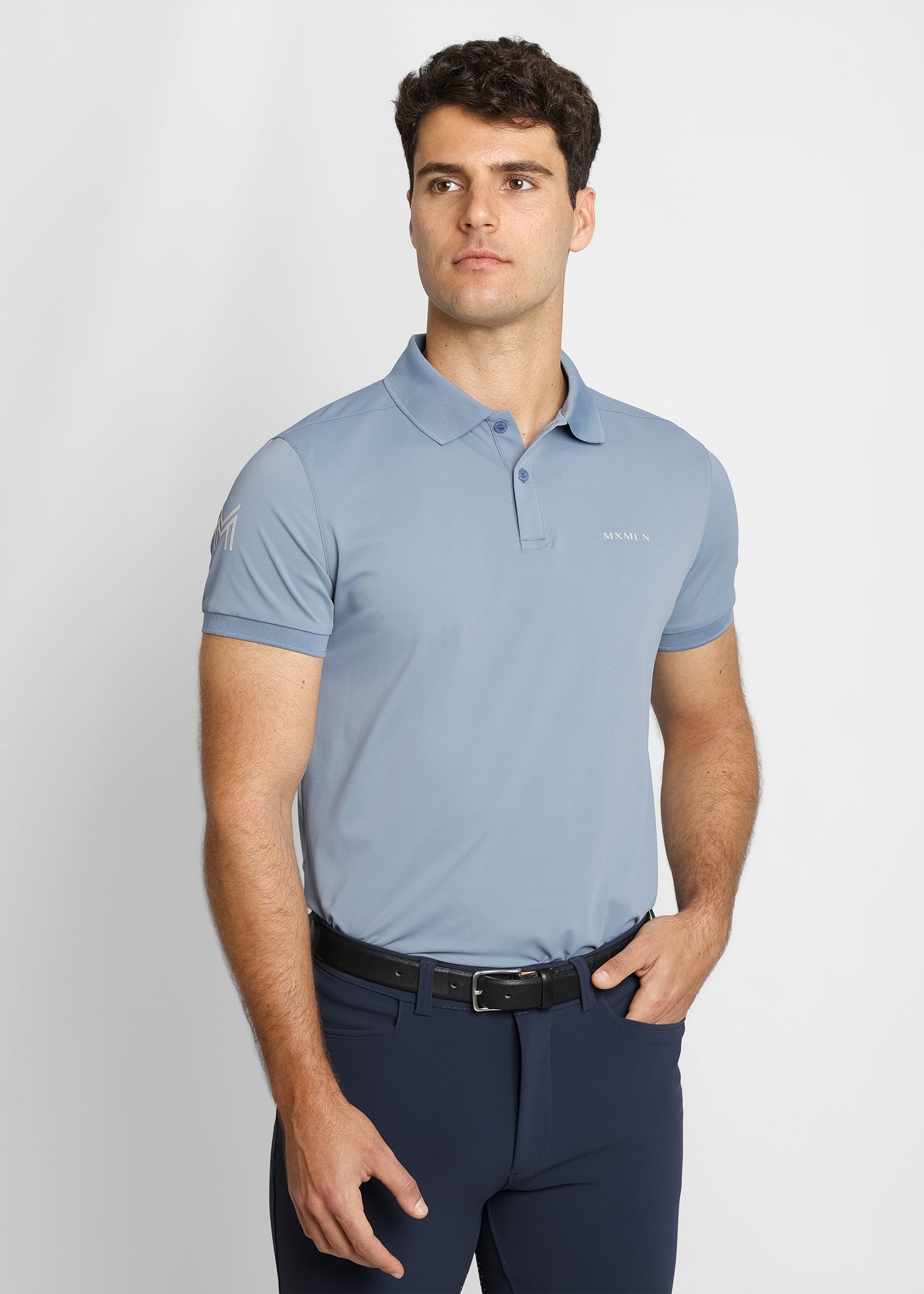 Camiseta técnica Maximilian Equestrian Blaze Polo Shirt (Steel Blue) detalle 5