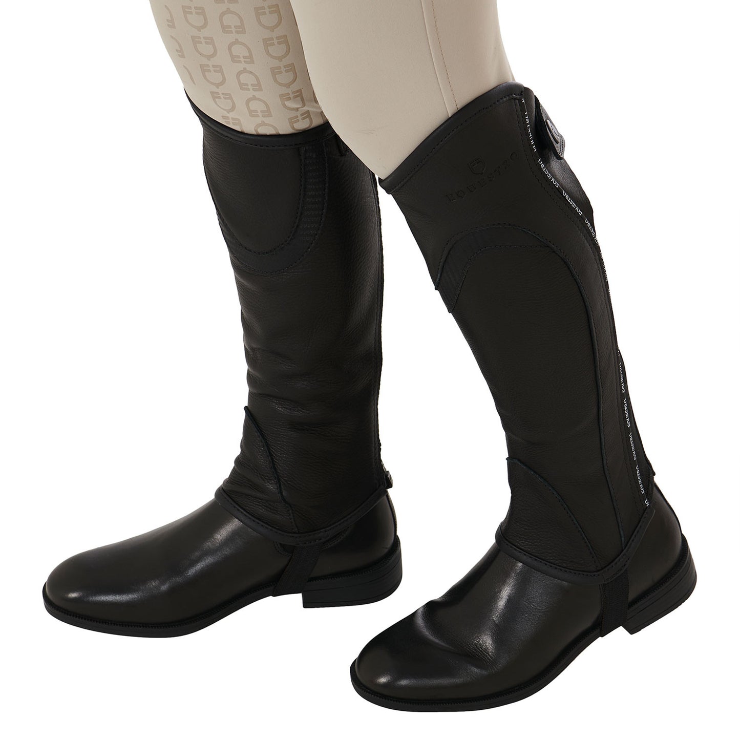 Polainas para niños con elástico suave de cuero Equestro - Negro