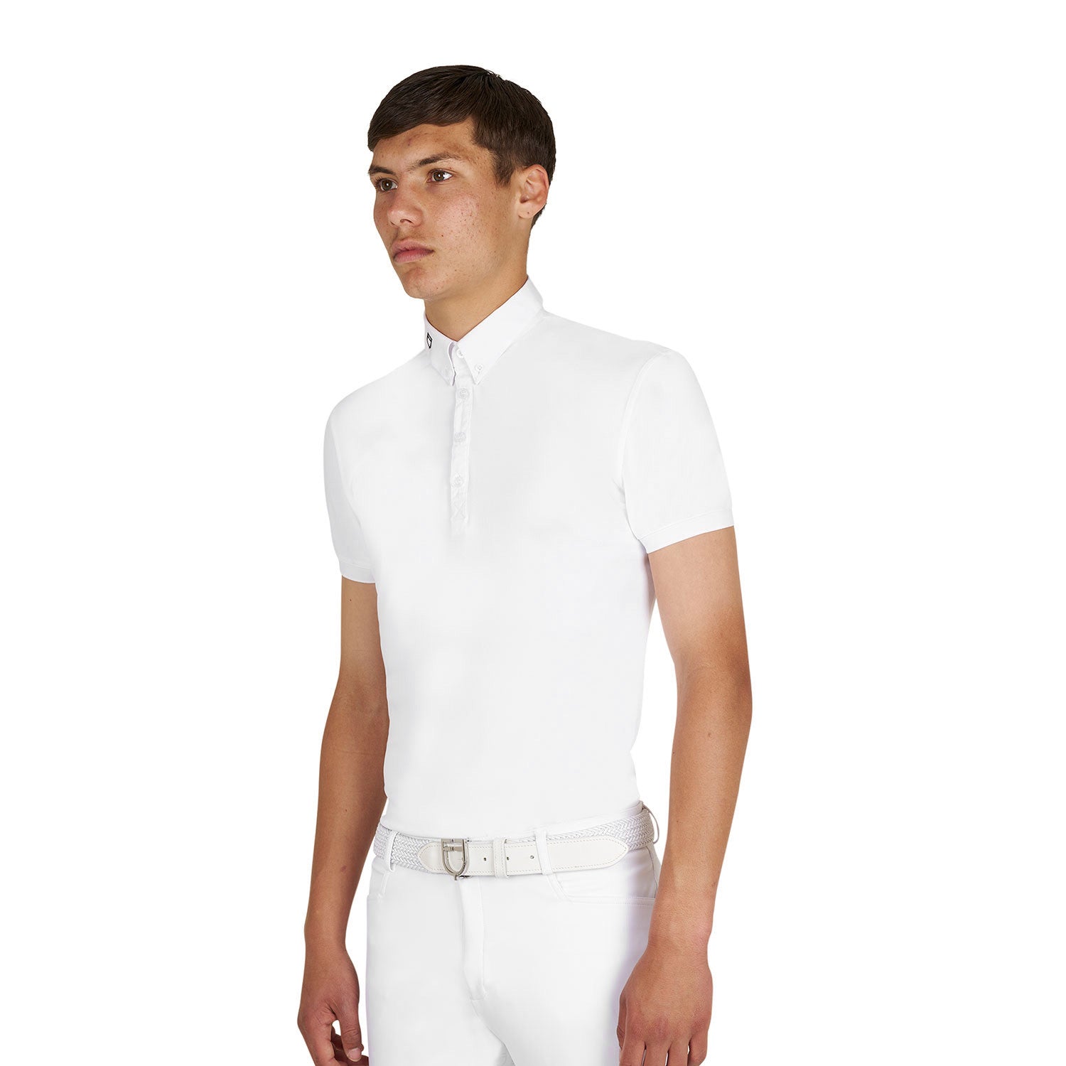 Polo de hombre de competición en tejido técnico transpirable Equestro - Blanco