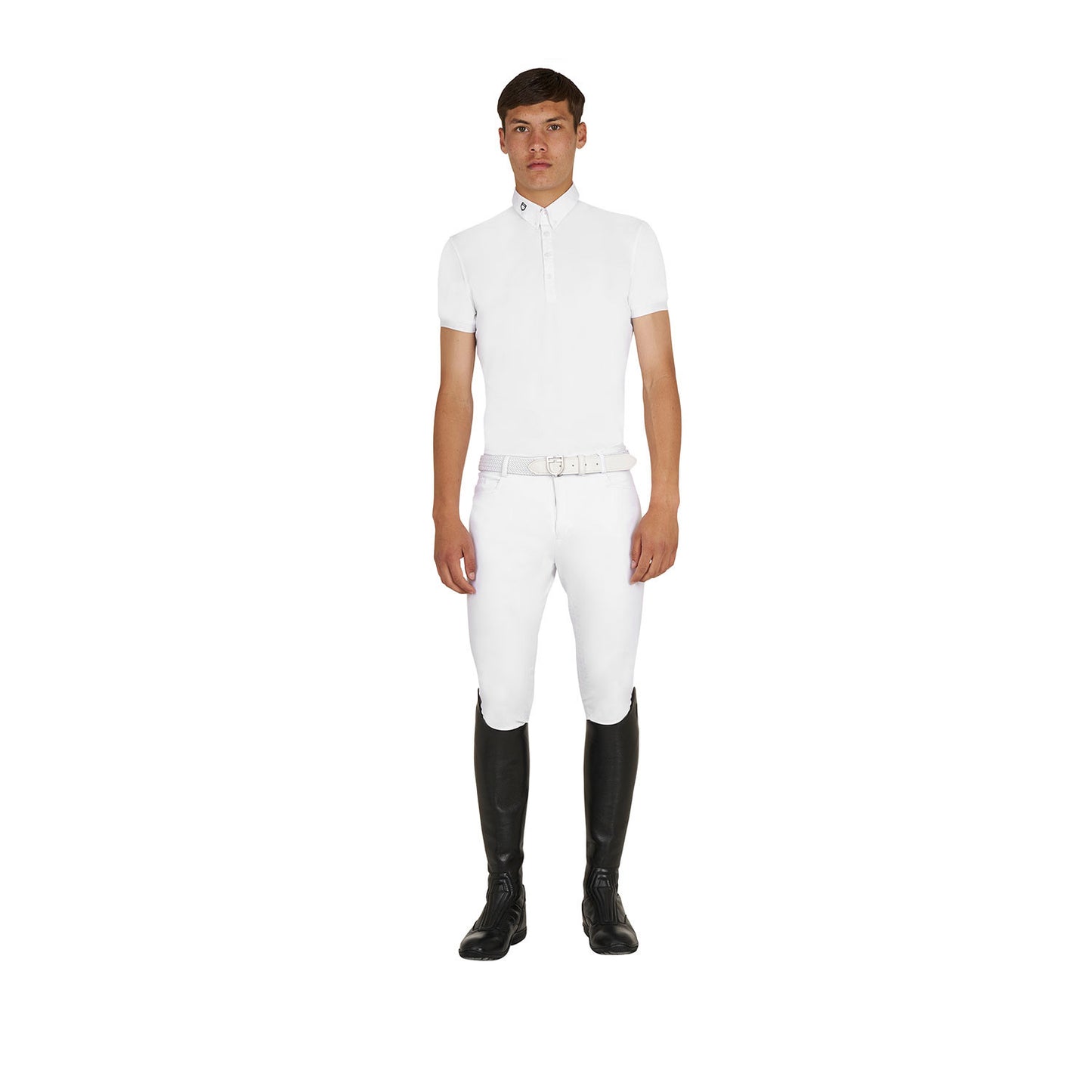 Polo de hombre de competición en tejido técnico transpirable Equestro - Blanco