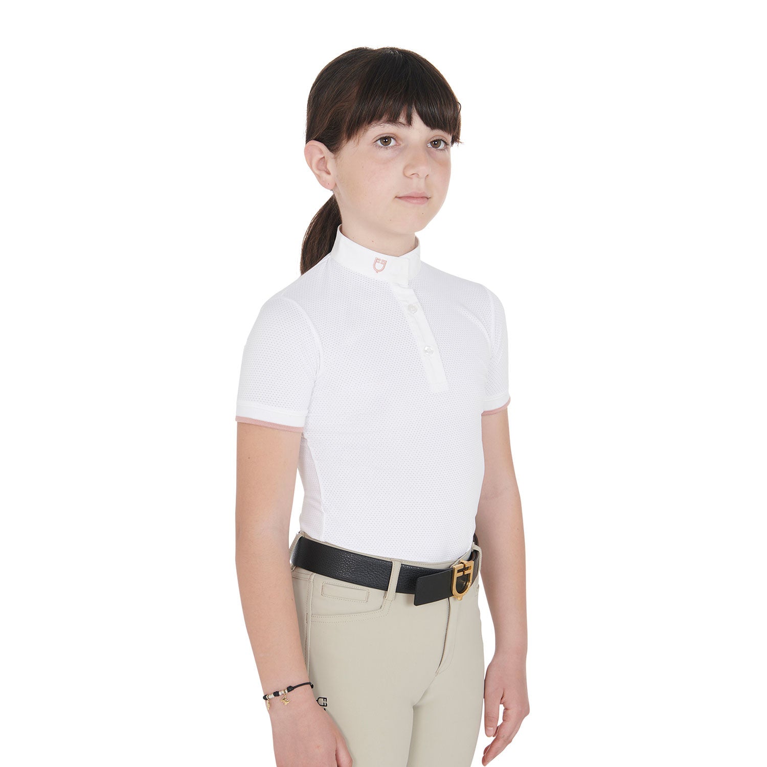 Polo para niña de concurso slim fit transpirable Equestro - Blanco