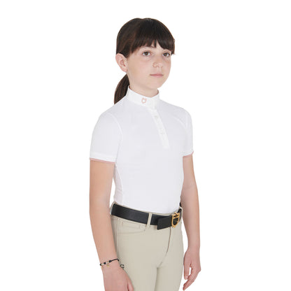 Polo para niña de concurso slim fit transpirable Equestro - Blanco