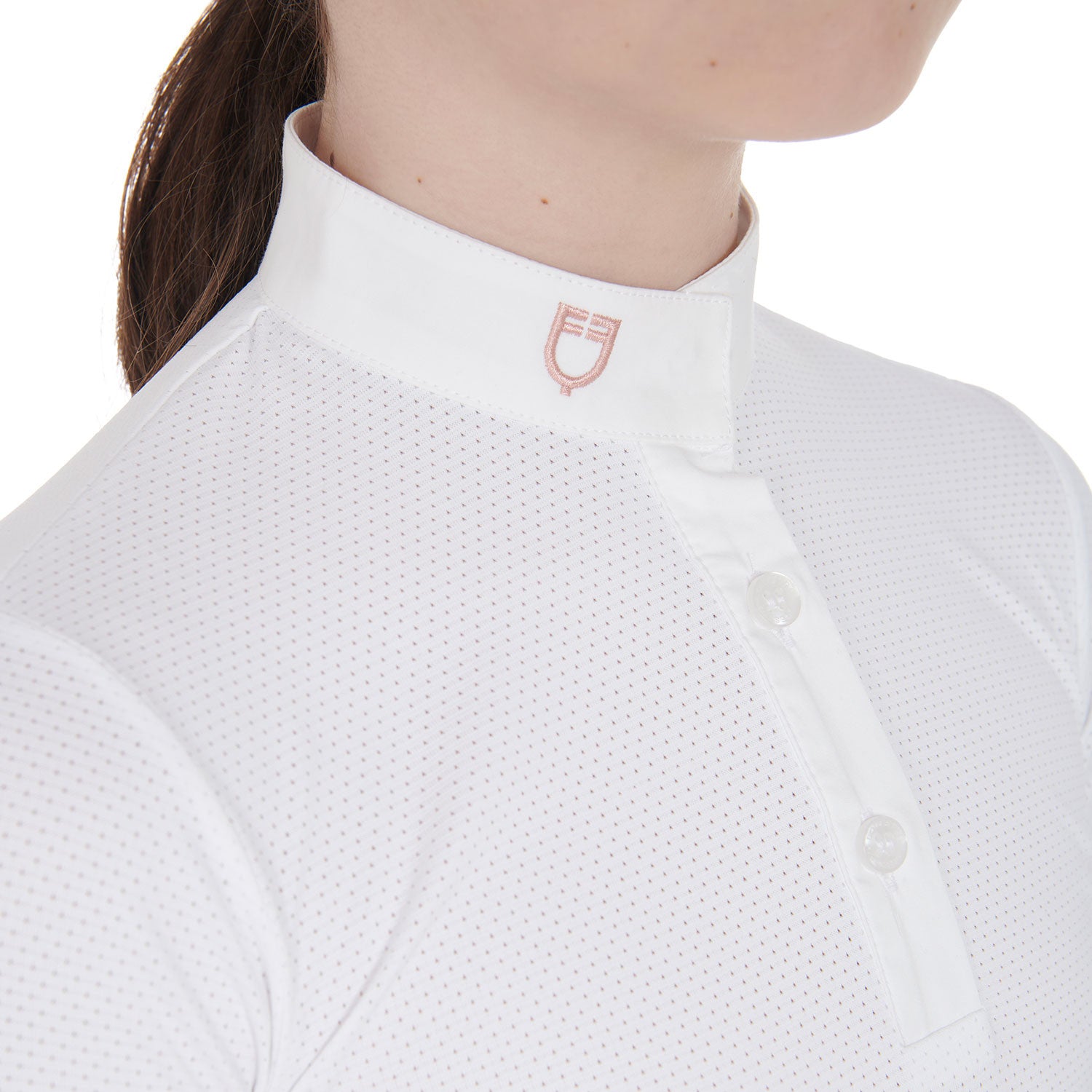 Polo para niña de concurso slim fit transpirable Equestro - Blanco