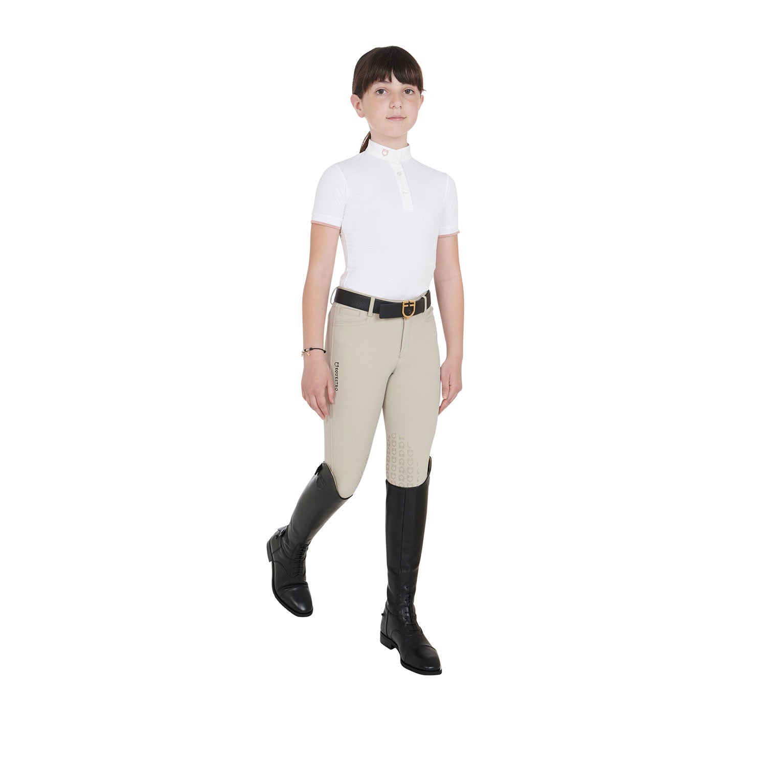 Polo para niña de concurso slim fit transpirable Equestro - Blanco