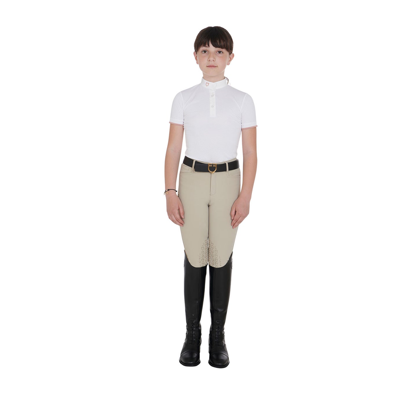 Polo para niña de concurso slim fit transpirable Equestro - Blanco
