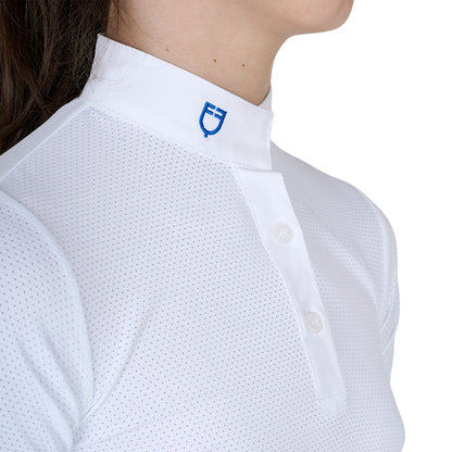 Polo para niña de concurso slim fit transpirable Equestro - White/Blue Quartz
