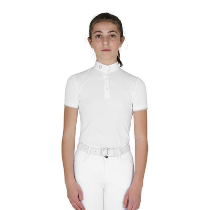 Polo para niña de concurso slim fit transpirable Equestro - White/Oxford Tan