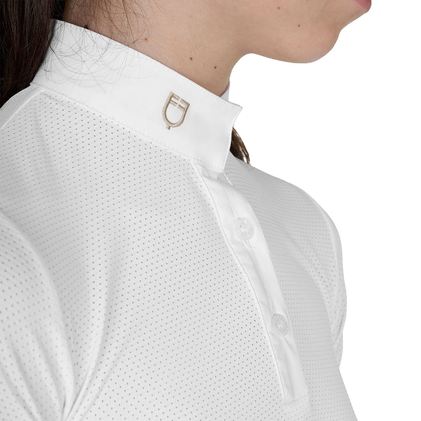 Polo para niña de concurso slim fit transpirable Equestro - White/Oxford Tan