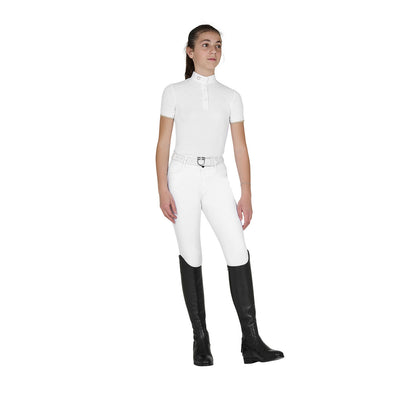 Polo para niña de concurso slim fit transpirable Equestro - White/Oxford Tan