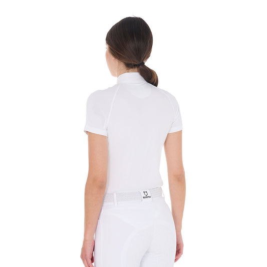 Polo de mujer de concurso slim fit elástica Equestro - Blanco