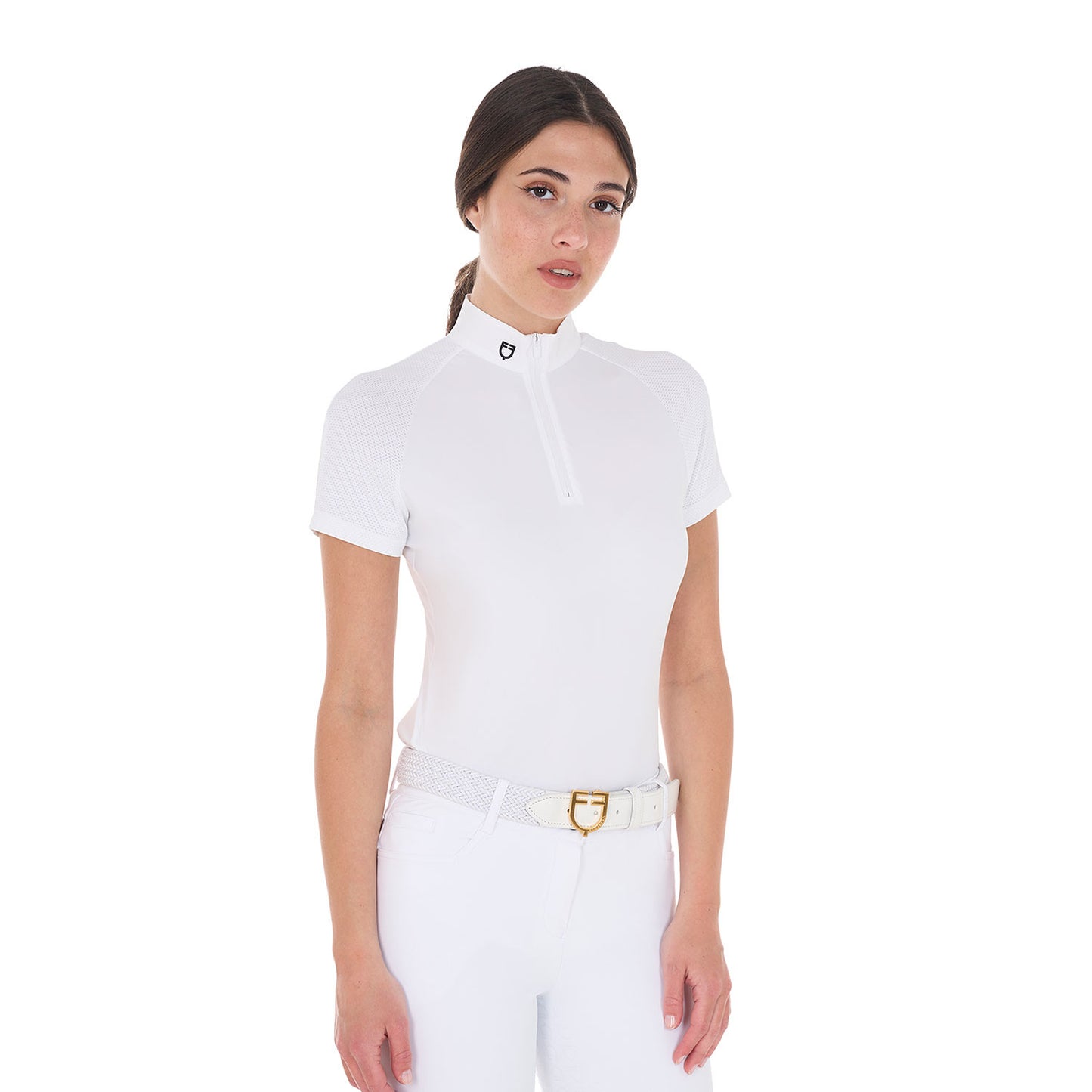 Polo de mujer de concurso slim fit elástica Equestro - Blanco