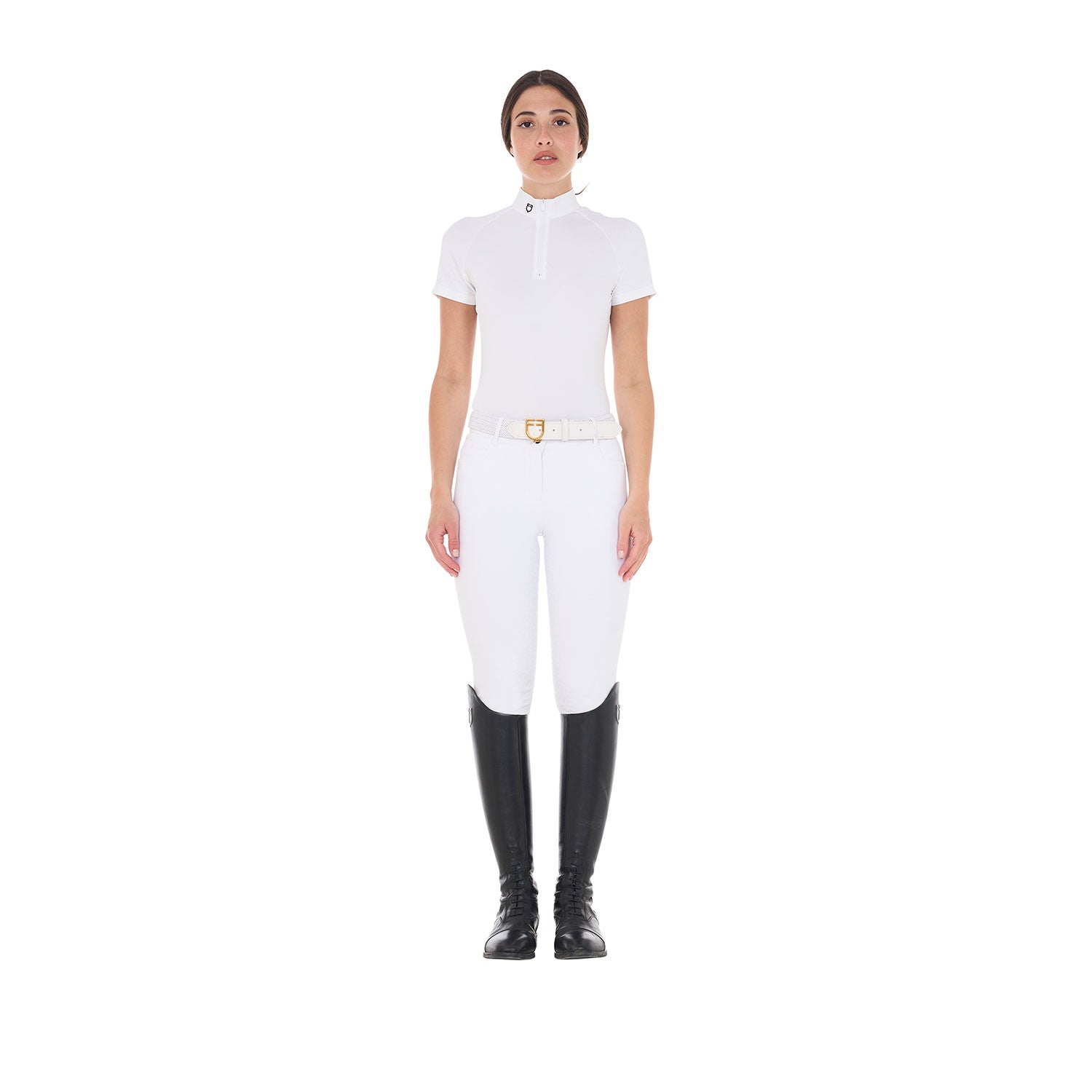 Polo de mujer de concurso slim fit elástica Equestro - Blanco