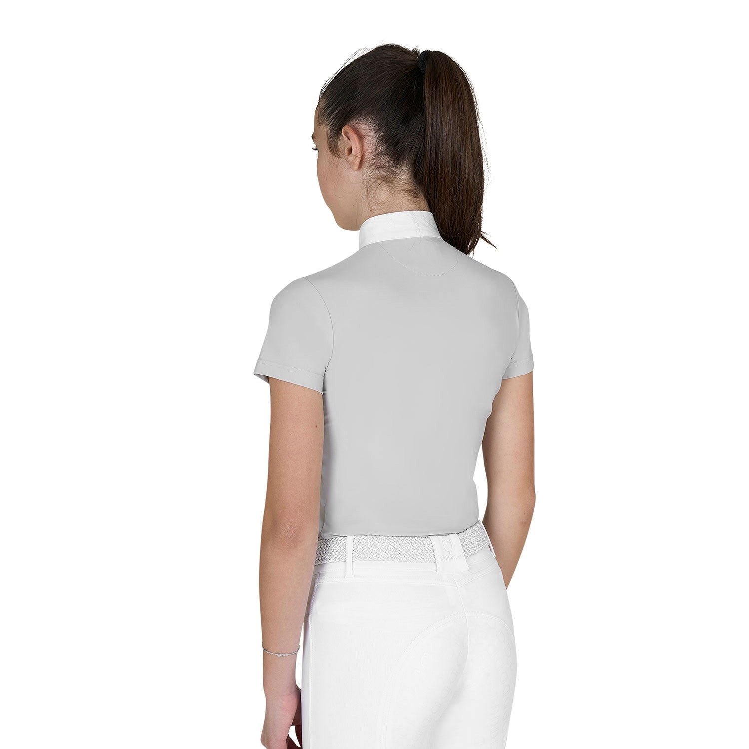 Polo de niña de concurso slim fit con cremallera Equestro - Harbor Mist (14-4202)/Desert Flower