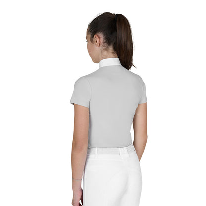 Polo de niña de concurso slim fit con cremallera Equestro - Harbor Mist (14-4202)/Desert Flower