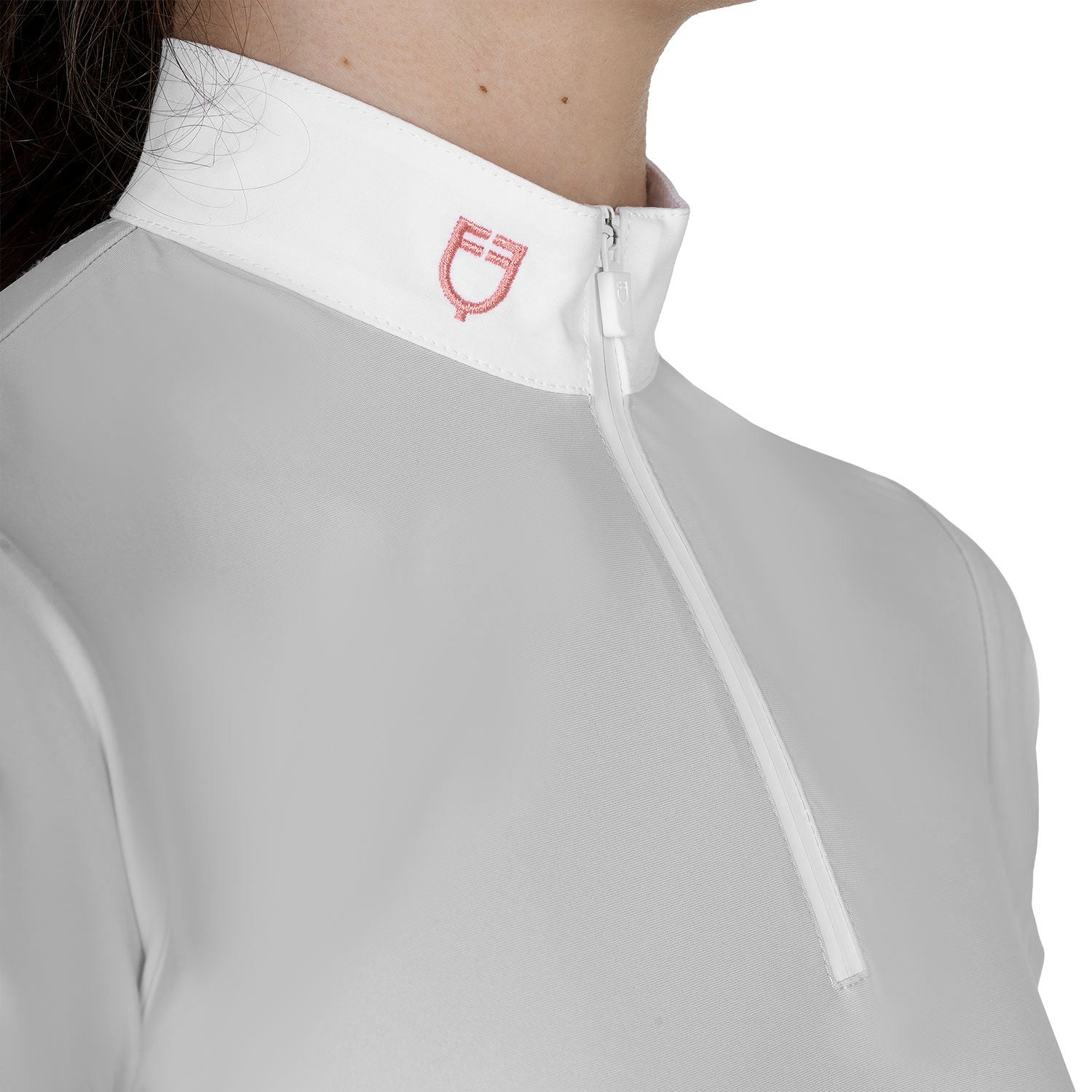 Polo de niña de concurso slim fit con cremallera Equestro - Harbor Mist (14-4202)/Desert Flower