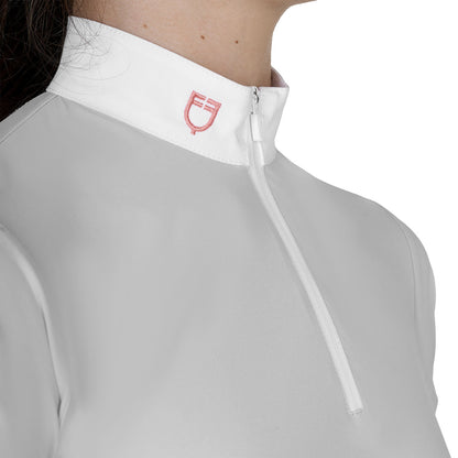 Polo de niña de concurso slim fit con cremallera Equestro - Harbor Mist (14-4202)/Desert Flower