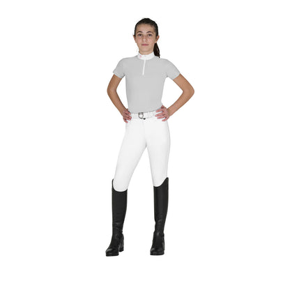 Polo de niña de concurso slim fit con cremallera Equestro - Harbor Mist (14-4202)/Desert Flower