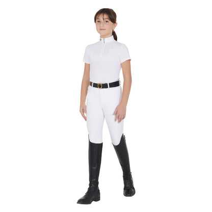 Polo de niña de concurso slim fit con cremallera Equestro - Blanco