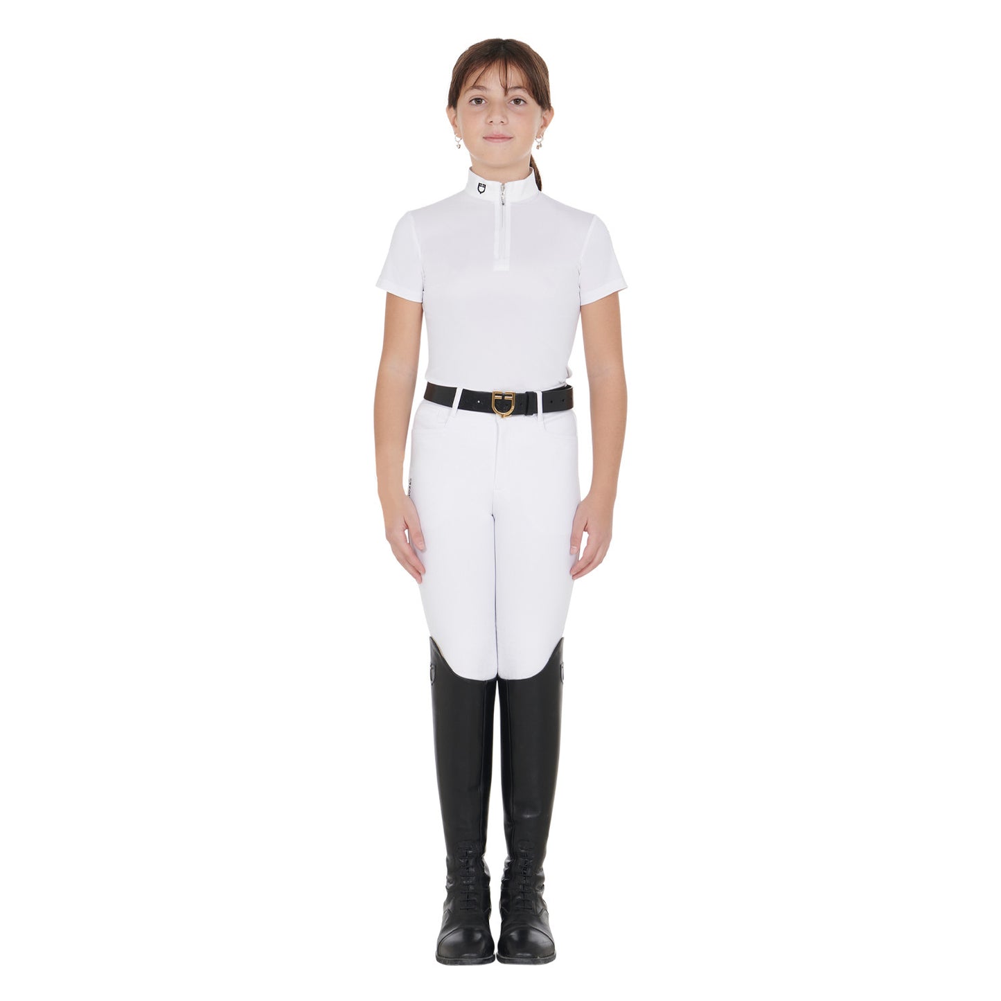 Polo de niña de concurso slim fit con cremallera Equestro - Blanco