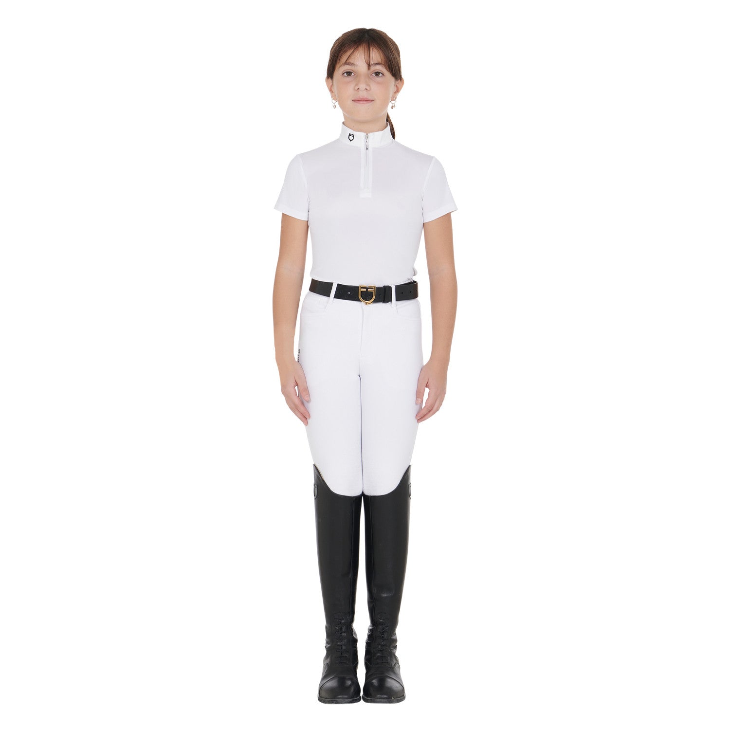 Polo de niña de concurso slim fit con cremallera Equestro - Blanco