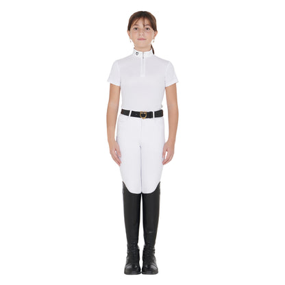 Polo de niña de concurso slim fit con cremallera Equestro - Blanco