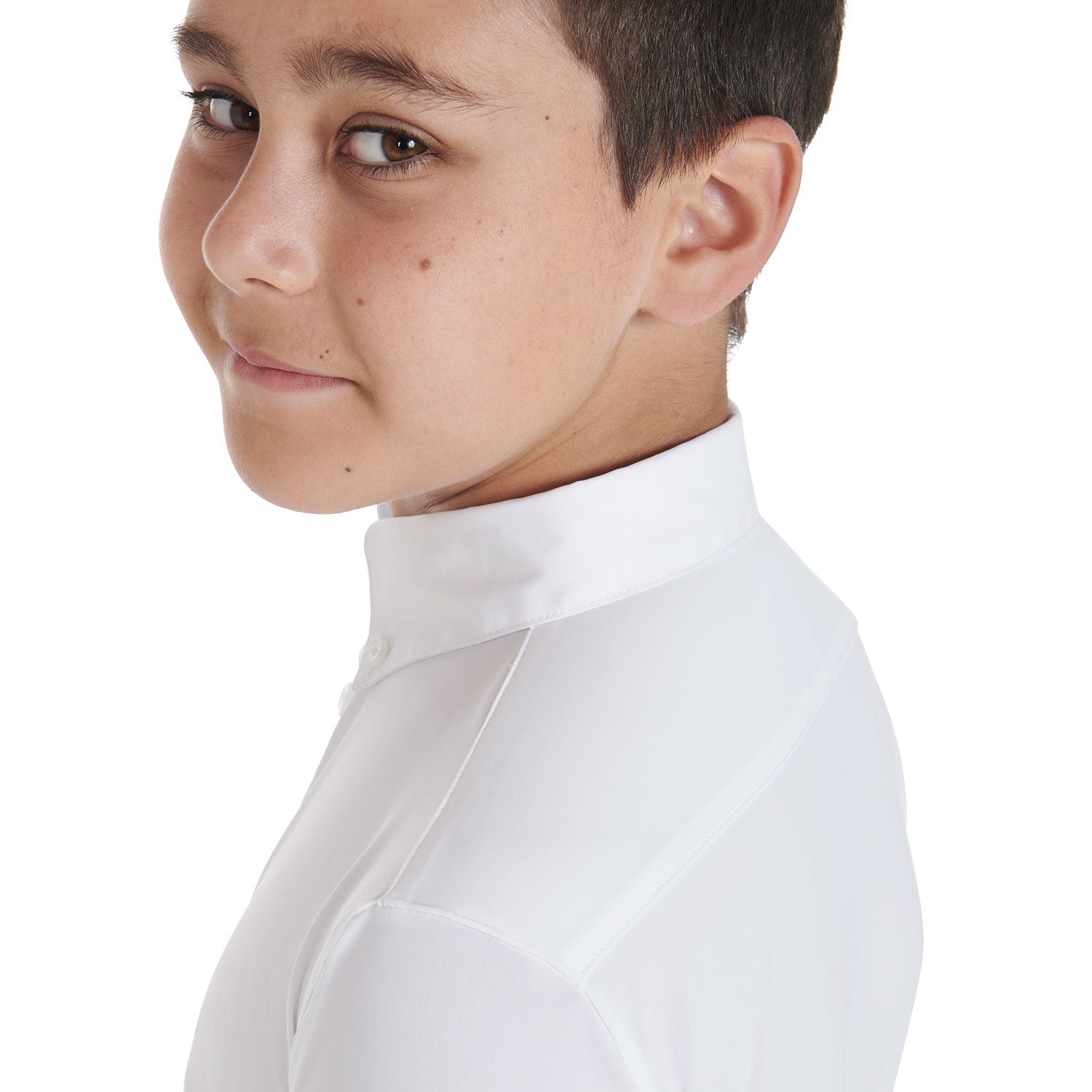 Polo de niño de concurso slim fit tres botones Equestro - Blanco