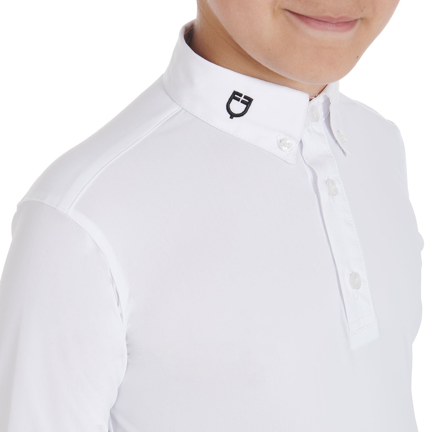 Polo de niño de concurso slim fit tres botones Equestro - Blanco