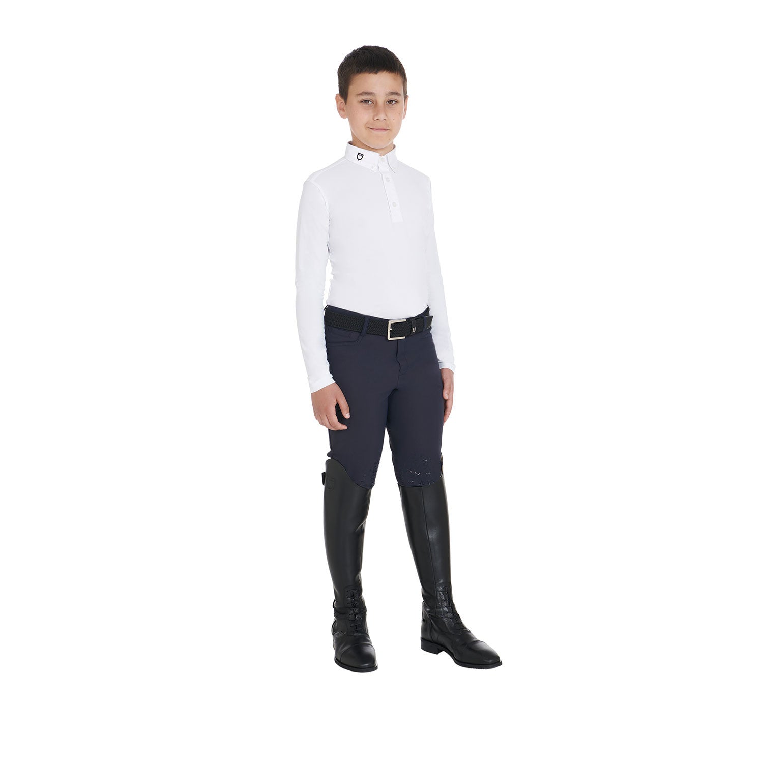 Polo de niño de concurso slim fit tres botones Equestro - Blanco