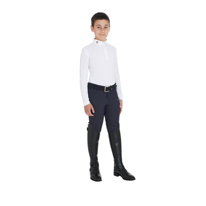Polo de niño de concurso slim fit tres botones Equestro - Blanco