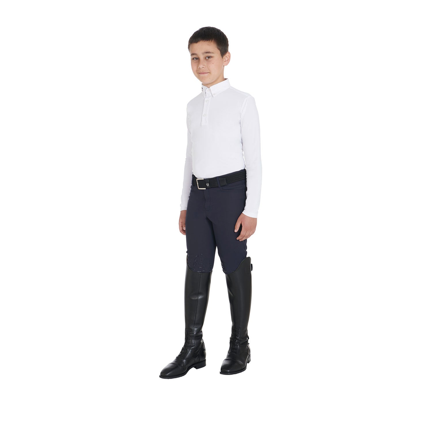 Polo de niño de concurso slim fit tres botones Equestro - Blanco