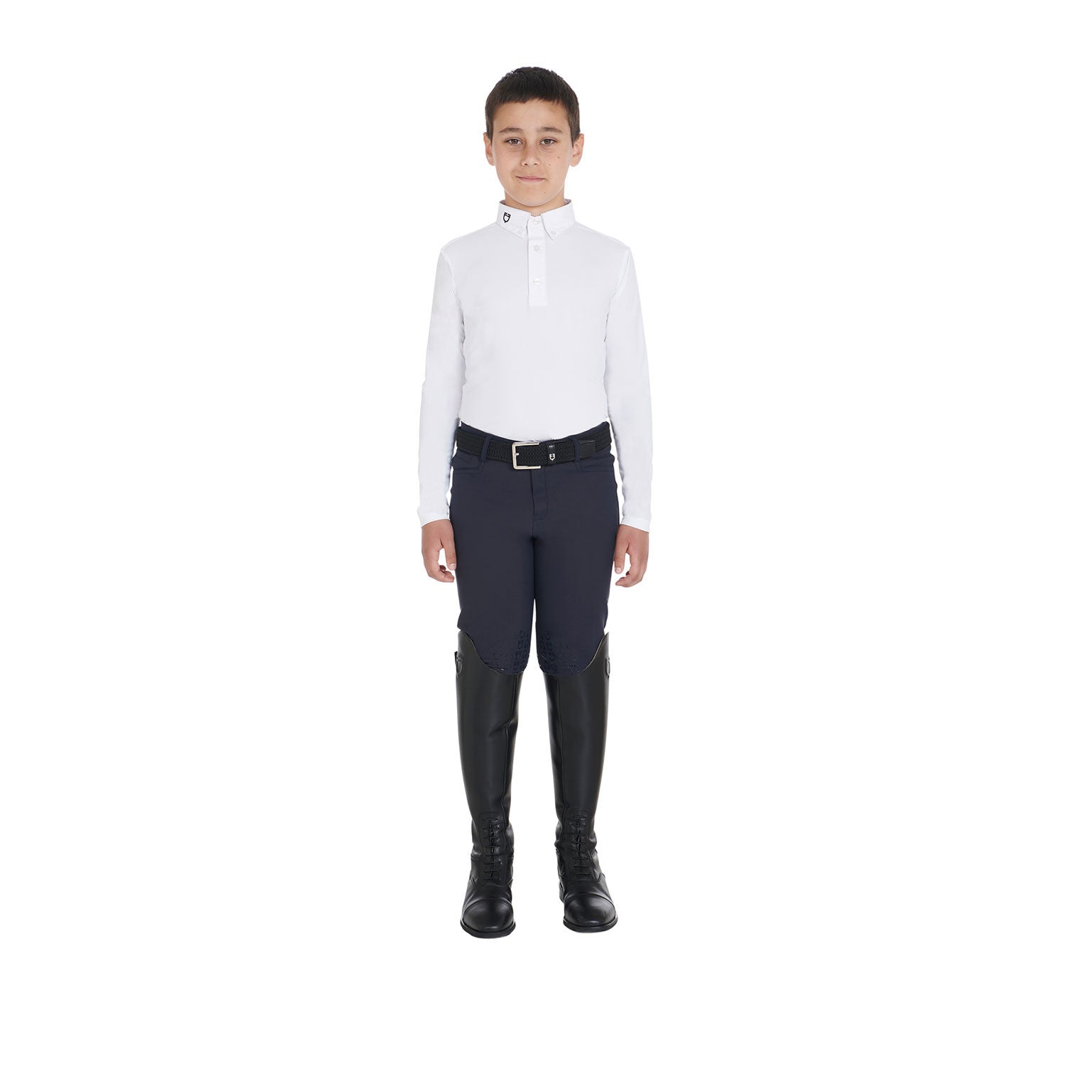 Polo de niño de concurso slim fit tres botones Equestro - Blanco