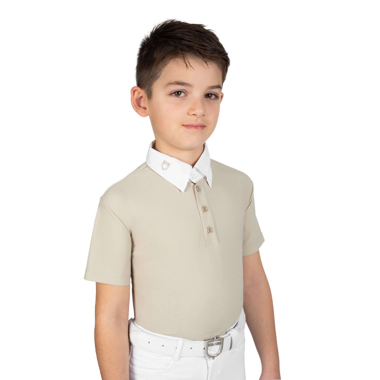 Polo de niño de concurso slim fit cuatro botones Equestro - Oxford Tan