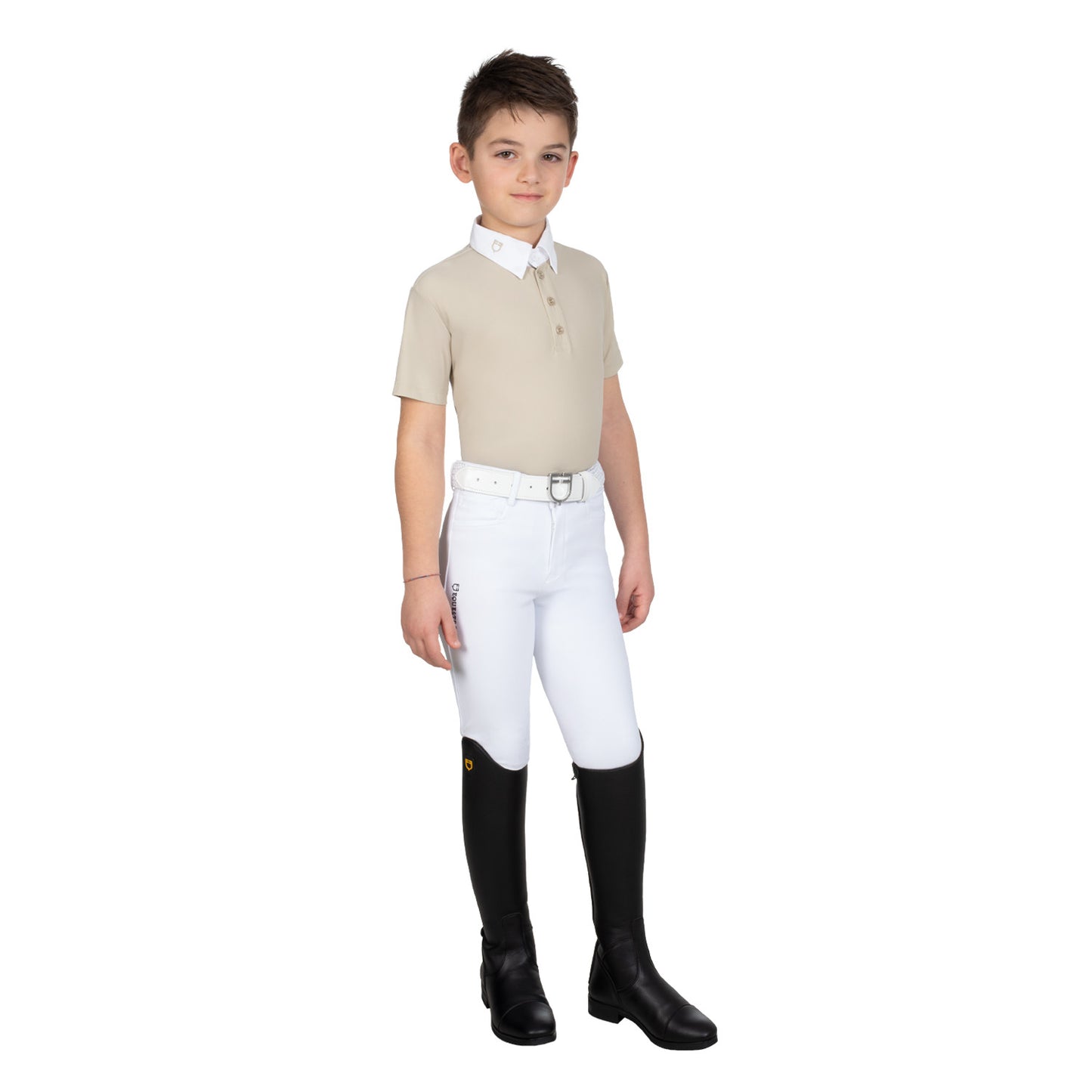 Polo de niño de concurso slim fit cuatro botones Equestro - Oxford Tan