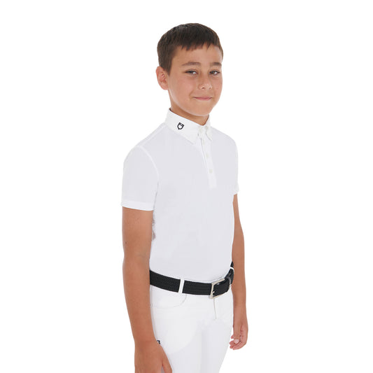 Polo de niño de concurso slim fit cuatro botones Equestro - Blanco