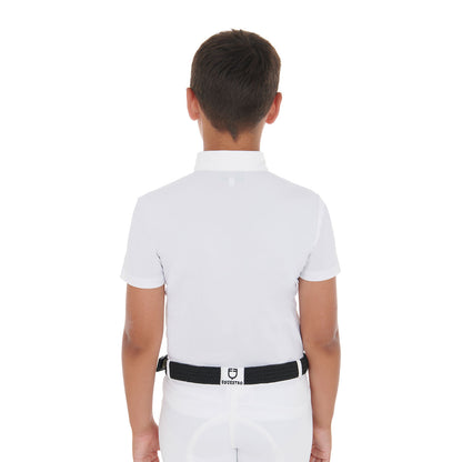 Polo de niño de concurso slim fit cuatro botones Equestro - Blanco
