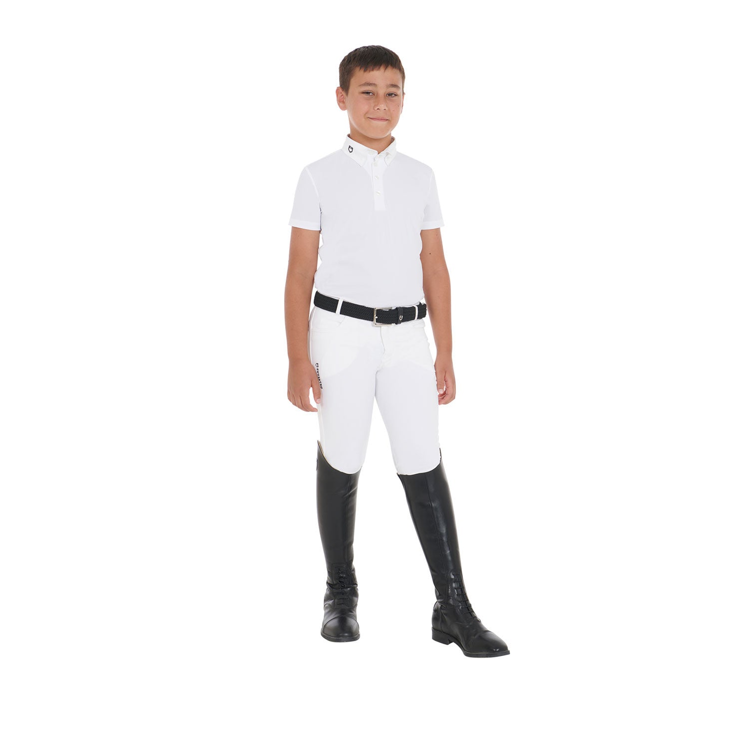 Polo de niño de concurso slim fit cuatro botones Equestro - Blanco